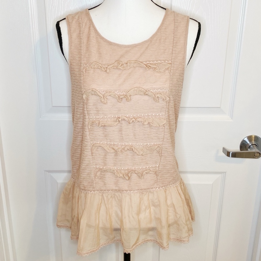 Free People Pink Ruffle Peplum Lace Tank Blouse